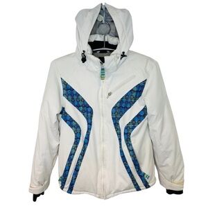 Obermeyer Juniors White & Blue Full Zip Detachable Hooded Ski Jacket Size 16